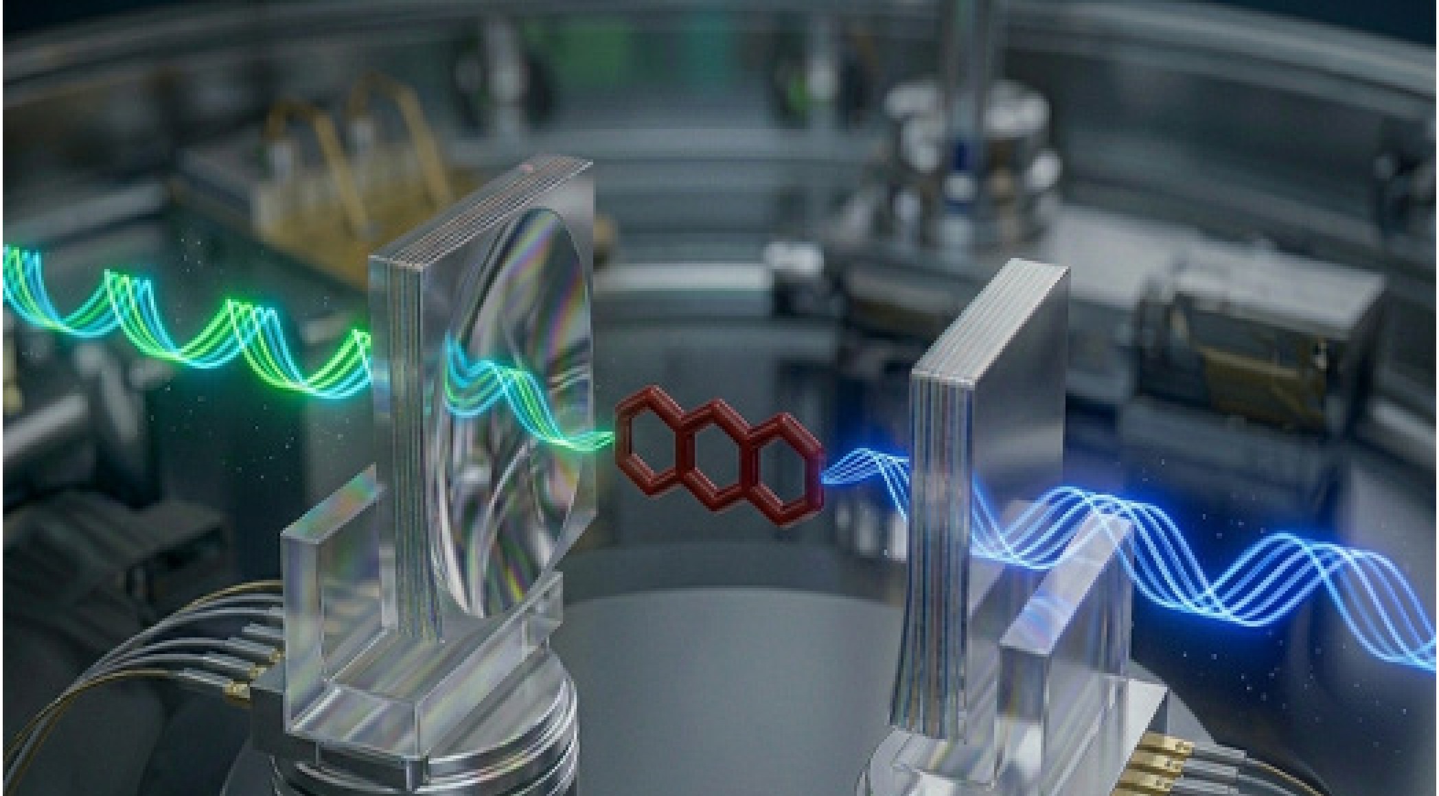 Molecular photon-interface concept for coupling light through integrated optical elements.