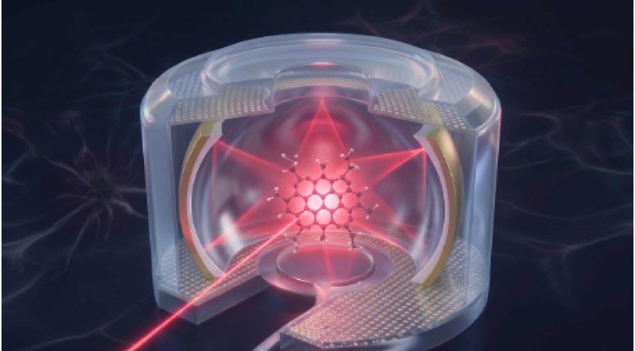 Molecular emitter platform concept for cavity-enhanced quantum light generation.